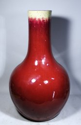 Large Antique Chinese Flambe Glazed Tall Vase (has Two Hairlines In Mouth)