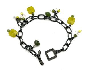 Designer Silpada Sterling Silver Multi Color Greens And Clear Beaded Bracelet