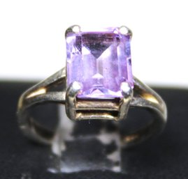 Fine Sterling Silver Ladies Ring Having Emerald Cut Amethyst Stone Size 5.5