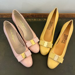 A Duo Of Pastel Ferragamo Heels - Size 9 AA - 1 Brand New!