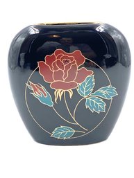 Vintage Asian Inspired Black Lacquer Vase By Mount St Clemens Pottery