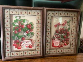 Screen Printed Glass Decor Of Strawberries