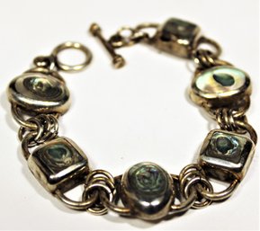 Heavy Sterling Silver Abalone Link Bracelet Vintage 7 1/8' Long