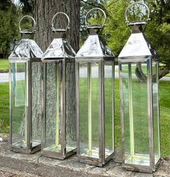 A Set Of 4 Large Chrome Lanterns - New With Tags - 'M'