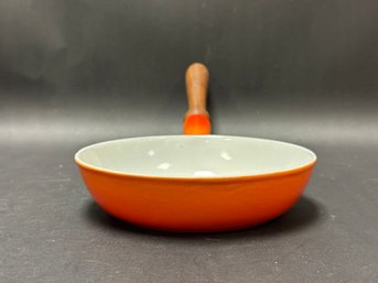 Mid-Century Skillet, Enamel On Cast-Iron With Wood Handle