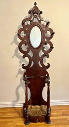 Antique Hall Stand With Mirror & Shell Shaped Boot Holder Insert (Appraised For $1,900)