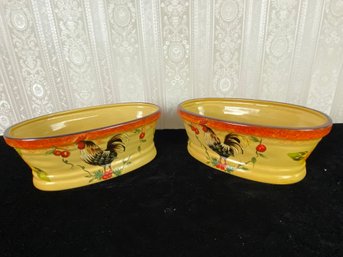 Pair Of Ceramic Rooster Bowls