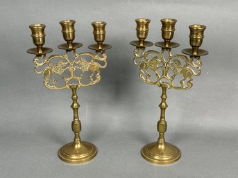 Antique Brass Lion Judea Sabbath Candleholders