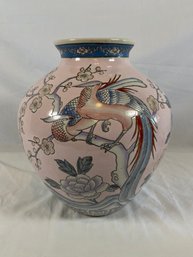 Beautiful Asian Porcelain Vase Hand Painted In Macau 11in