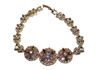 Exquisite Yellow Gold Plated Bracelet W/ Colorful Sparkly Stones