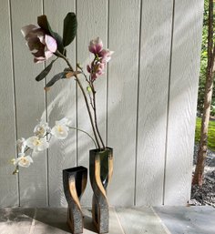 Modernist Ikebana Lacquered Vases With Arrangement