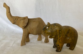 Stone And Wood Carved Elephants