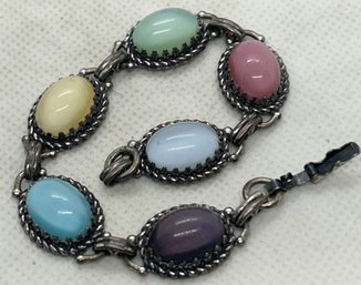 Vintage 1940s DANECRAFT Sterling Silver Bracelet- Jelly Belly Cabochon Stones