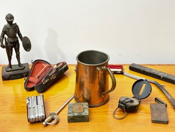 Antique And Vintage Miniatures - A Bronze Knight, Copper Mule Cup, Compass, And Much More!