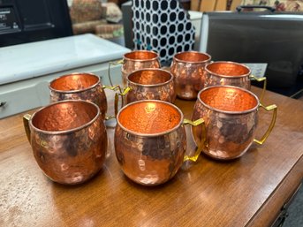 Set Of Eight  Moscow Mule Solid Copper Hammered Mugs