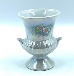 Small Pearlescent Urn Style Bud Vase W/ Floral Motif