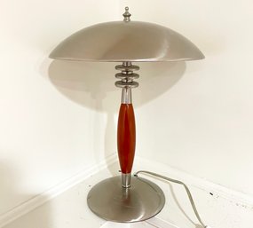A Brushed Steel And Wood Desk Lamp