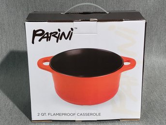 Very Nice PARINI Flameproof Casserole - Brand New In Box - Color Is Flame Red - Never Removed From Box
