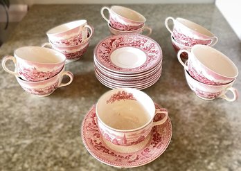 Johnson Bros Historic America-San Francisco Cup & Saucers-One H.Fennell Stratford On Avon/Kenilworth Castle