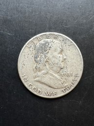 1951 Benjamin Franklin Silver Half Dollar