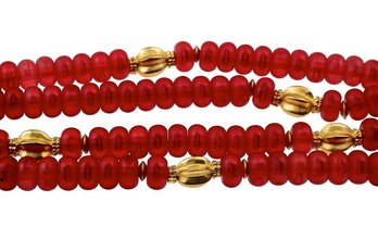 Karl Lagerfeld Red Beaded Quad Strand Necklace