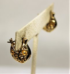 Gold Over Sterling Silver Filigree Bucket Formed Pierced Earrings