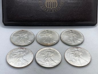 Grouping Of 6 Fine Silver Eagle Silver Dollars- Uncirculated .999 Pure Silver 1 Ounce Rounds