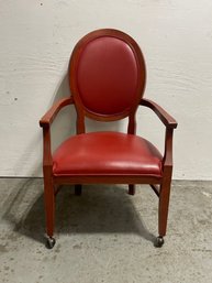 Red Vinyl Medallion Back Chair On Wheels