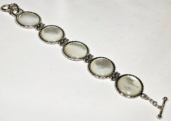 Sterling Silver Mother Of Pearl Disc Formed Bracelet By Michael Dawkins