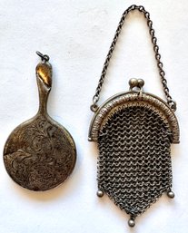 Miniature Sterling Silver Mesh Bag & Mirror Pendants