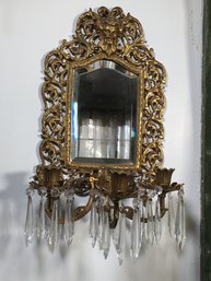 Incredible Antique Signed BRADLEY & HUBBARD Mirrored Candle Sconce With Beveled Mirror & Crystals