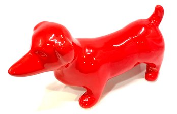 MCM Style Ceramic Glossy Red Standing Dachshund Figurine