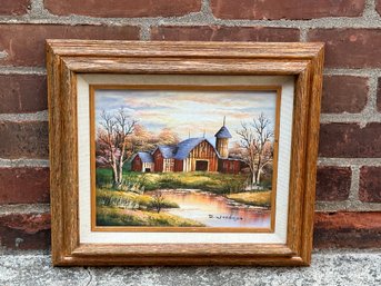Beautiful Country Barn Oil Painting By E Woodson