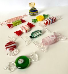 10 Vintage Handmade Art Glass Candies