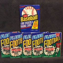 (1) 1988 Fleer Baseball & (5) 1991 Fleer Football Sealed Packs - M