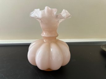 Fenton Peach Melon Based Ruffled Vase