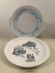 Vintage American Heritage Serving Platter & Blue Heaven Royal China Cake Plate