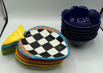 8 Fish Plates & 6 Blue Bowls