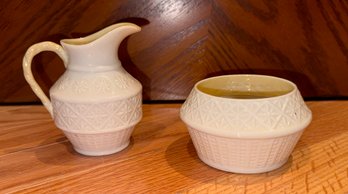 Vintage Belleek Ireland Ivory Porcelain Creamer And Sugar Set- Black Stamp 1926-1946