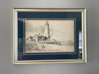 Pencil Drawing Of Old Saybrook Lighthouse In Frame - Artist Signed