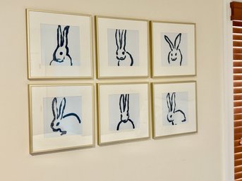 Abstract Bunny Wall Prints In Brass Frames, Set Of 6