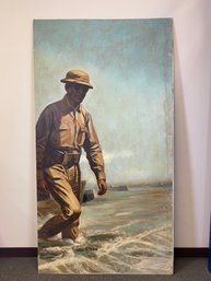 42 X 79 Original Acrylic On Wood Panel MacArthur Landing At Leyte, October 20, 1944 Signed Alton S Tobey