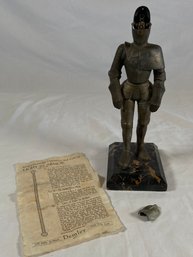 Vintage Demely Metal Knight In Suit Of Armor Table Lighter 10in On Marble Base With Instructions