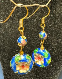 Pair Of Cloisonne Floral Earrings