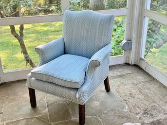 Mid Century Custom Upholstered Chair With Carved Legs