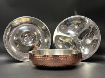 Double-Wall Insulated Hammered Copper Bowl, Sectioned Stainless Lids