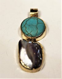 Sterling Silver Large Baroque Pearl And Turquoise Pendant