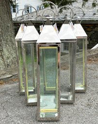 A Group Of 6 Large Modern Lanterns In Polished Chrome - 'o'