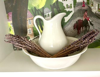 Wash Basin And Pitcher With Dried Lavender