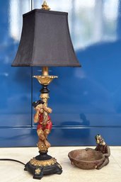 A Fabulous Monkey Lamp And Nut Bowl - Possibly Bill Huebbe